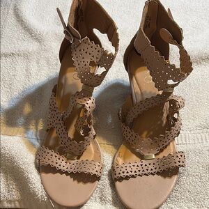 XOXO Tan Sandals with Floral Embellishments
